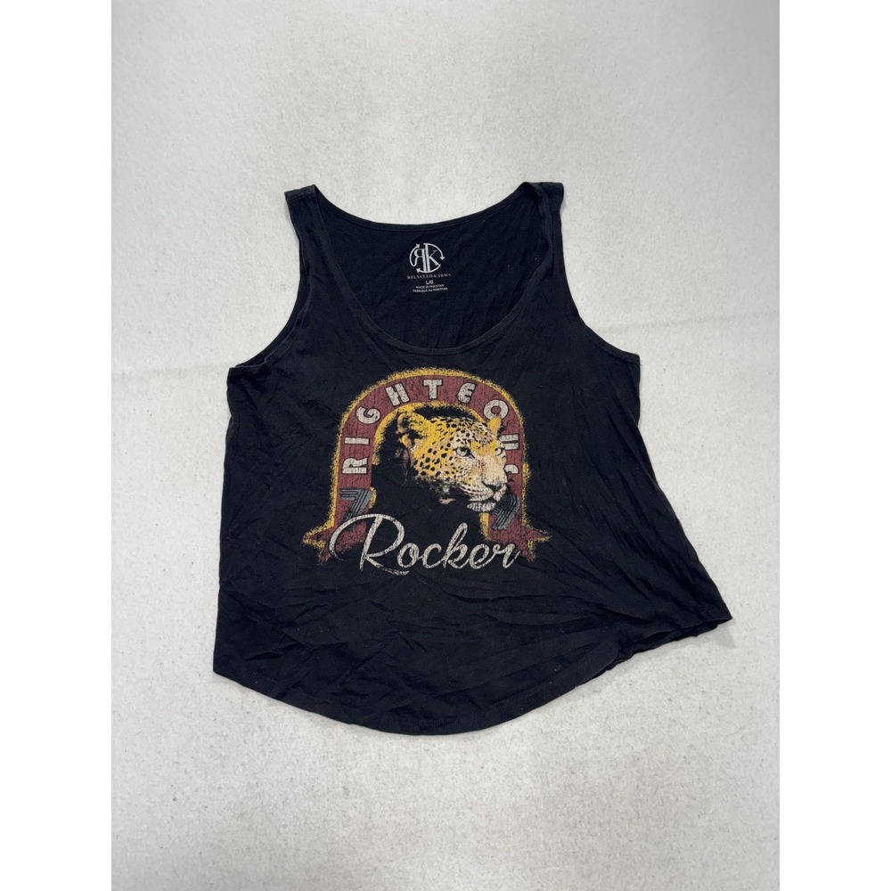 Recycled Karma Tank Top Womens Large Black Righteous Rocker Leopard Graphic